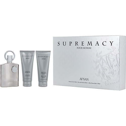 Afnan Perfumes Afnan Supremacy Silver Eau De Parfum Spray 3.4 Oz & Aftershave Balm 3.4 Oz & Shower Gel 3.4 Oz For Men