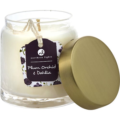 Northern Lights Plum Orchid & Dahlia Scented Soy Glass Candle 10 Oz