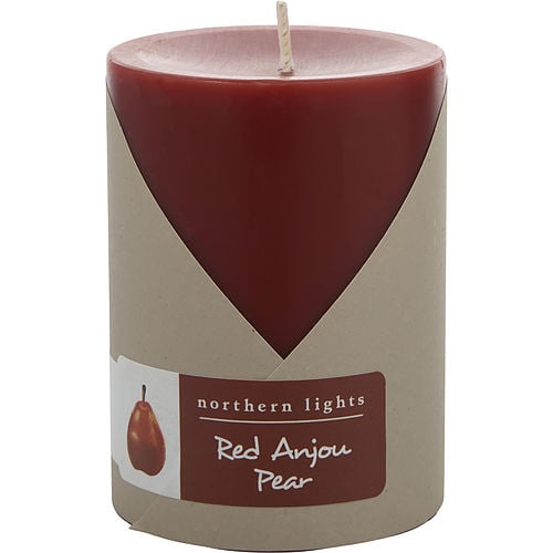 Northern Lights Red Anjou Pear One 3X4 Inch Pillar Candle.  Burns Approx. 80 Hrs.