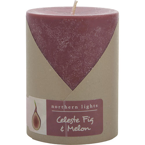 Northern Lights Celeste Fig & Melon One 3X4 Inch Pillar Candle.  Burns Approx. 80 Hrs.
