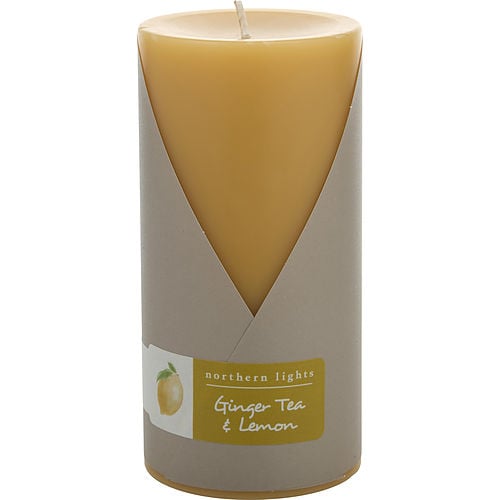 Northern Lights Ginger Tea & Lemon One 3X6 Inch Pillar Candle.  Burns Approx. 100 Hrs.