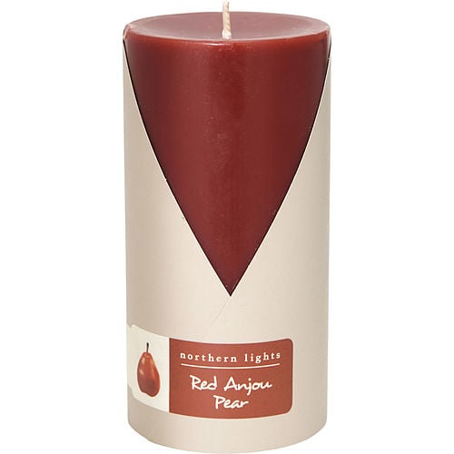 Northern Lights Red Anjou Pear One 3X6 Inch Pillar Candle.  Burns Approx. 100 Hrs.