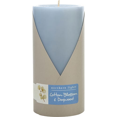 Northern Lights Cotton Blossom & Dogwood One 3X6 Inch Pillar Candle.  Burns Approx. 100 Hrs.