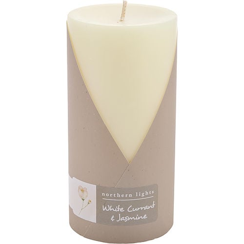 Northern Lights White Currant & Jasmine One 3X6 Inch Pillar Candle.  Burns Approx. 100 Hrs.