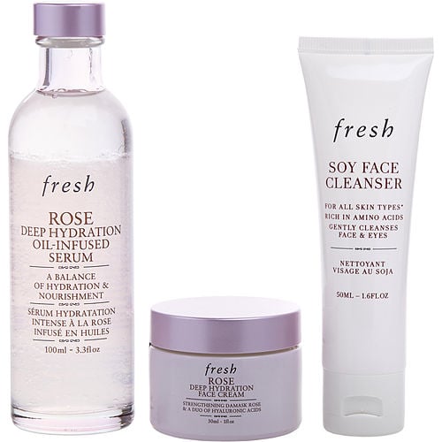 Fresh Fresh 3-Step Hydration Heroes Set: Soy Face Cleanser 50Ml + Rose Deep Hydration Serum 100Ml + Rose Face Cream 30Ml  --3Pcs
