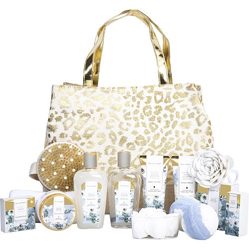 Spa Luxetiquespa Luxetiquewhite Jasmine Fashion Bath Tote: Shower Gel + Bubble Bath + Bath Salt + Body Butter + Hand Cream + Body Lotion + Essential Oil + Shampoo Bar + 2X Bath Bombs + Hair Towel + Body Brush + Sponge + Soap Petals + Tote --13Pcs + Bag