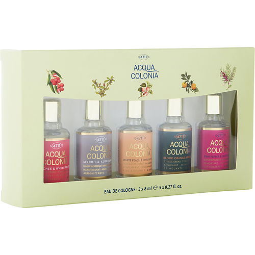 4711 4711 Acqua Colonia Variety 5 Piece Mini Set With Lychee & White Mint & Myrrh & Kumquat & White Peach & Coriander & Blood Orange & Basil & Pink Pepper & Grapefruit And All Are Eau De Cologne 0.27 Oz For Unisex