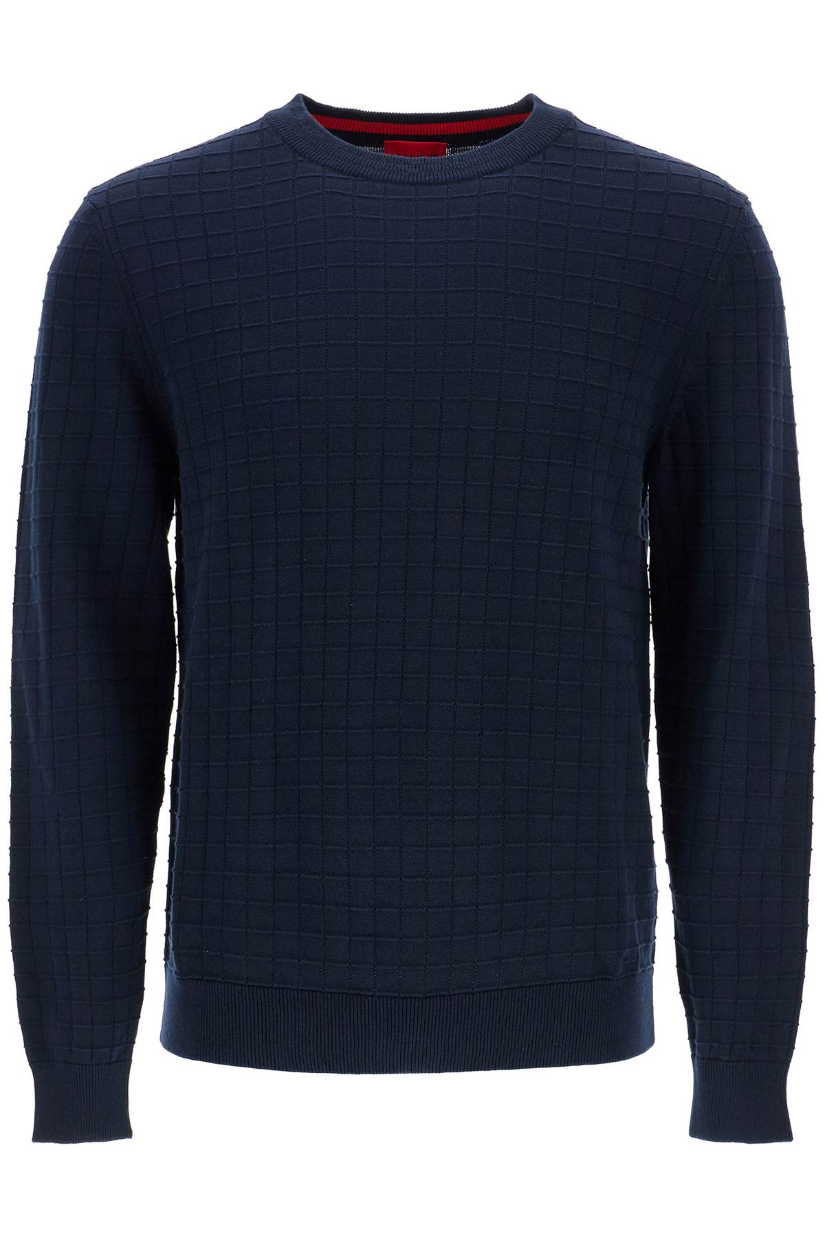 Hugo navy blue cotton sweater with round neck regular fit