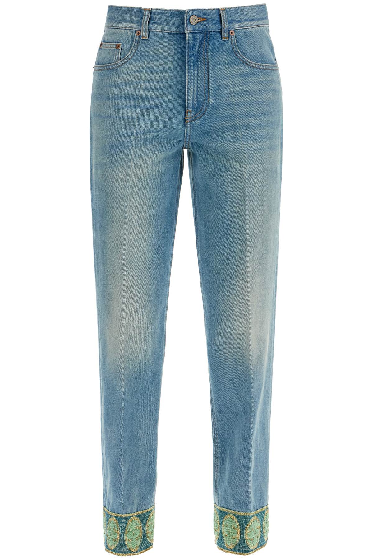 Valentino Garavani medium blue jeans with green embroidery*** straight leg*** high waist