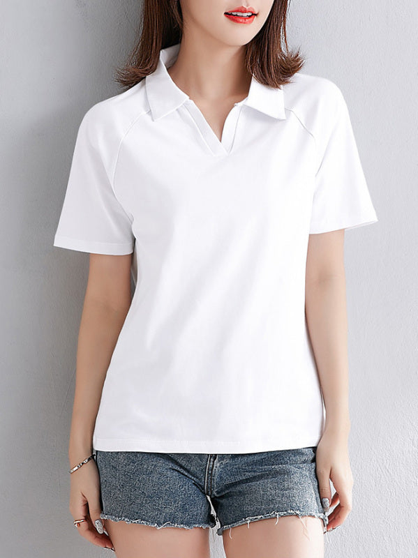 Women's cotton short-sleeved polo shirt tops