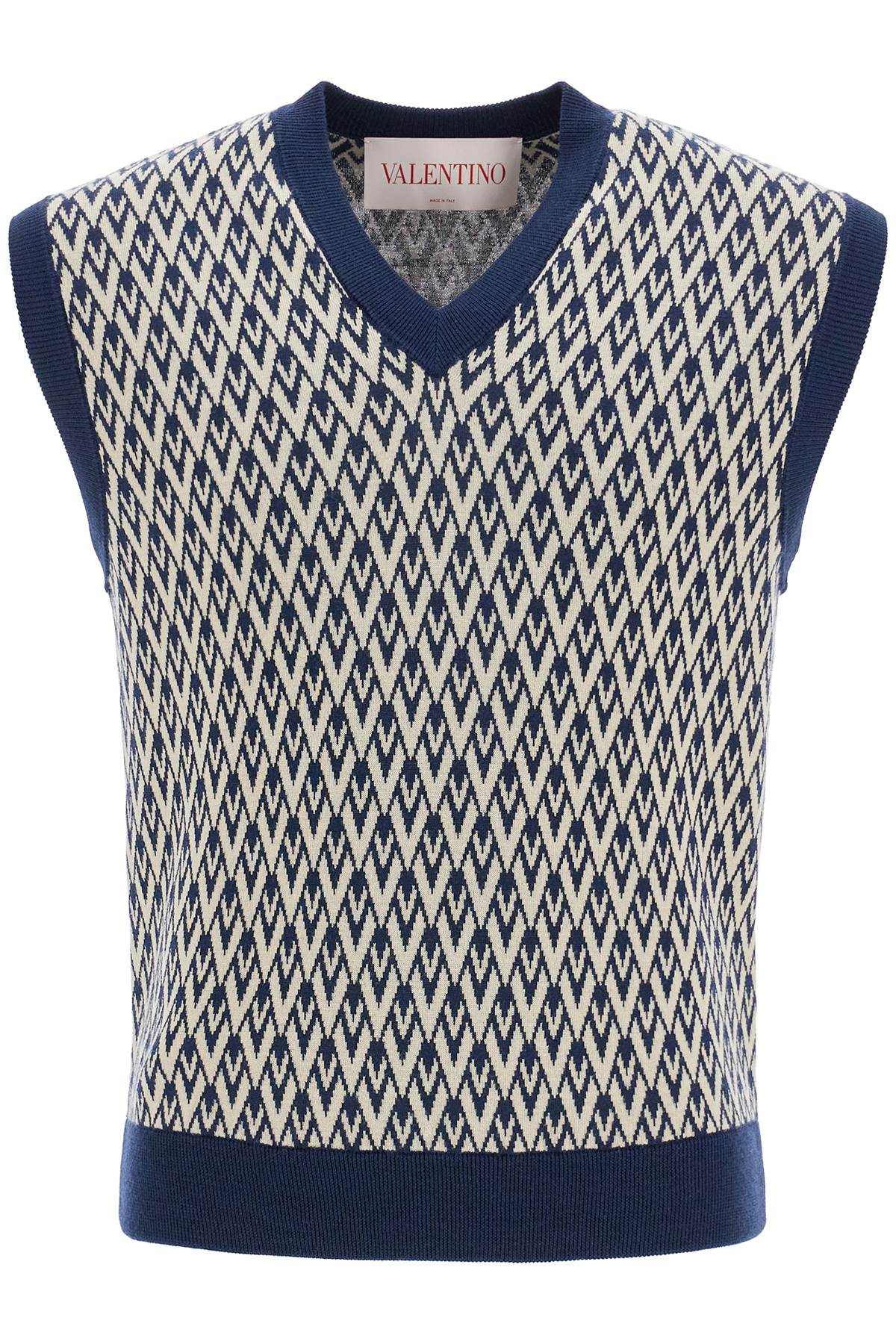 Valentino Garavani men's navy virgin wool vest with pattern