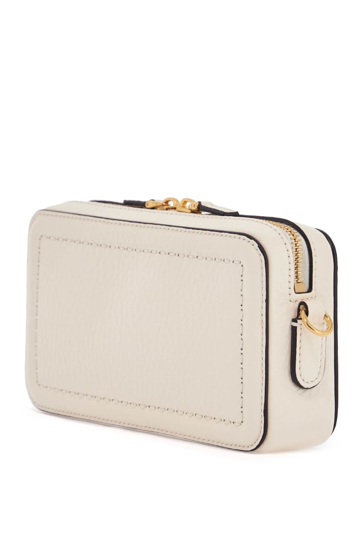 Valentino Garavani mini camera case in ivory leather with adjustable strap and golden details