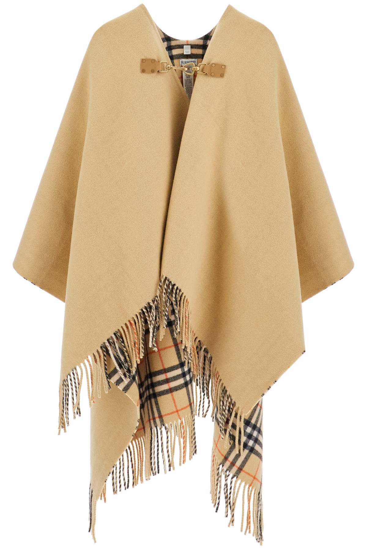 Burberry wool cape with fringes.