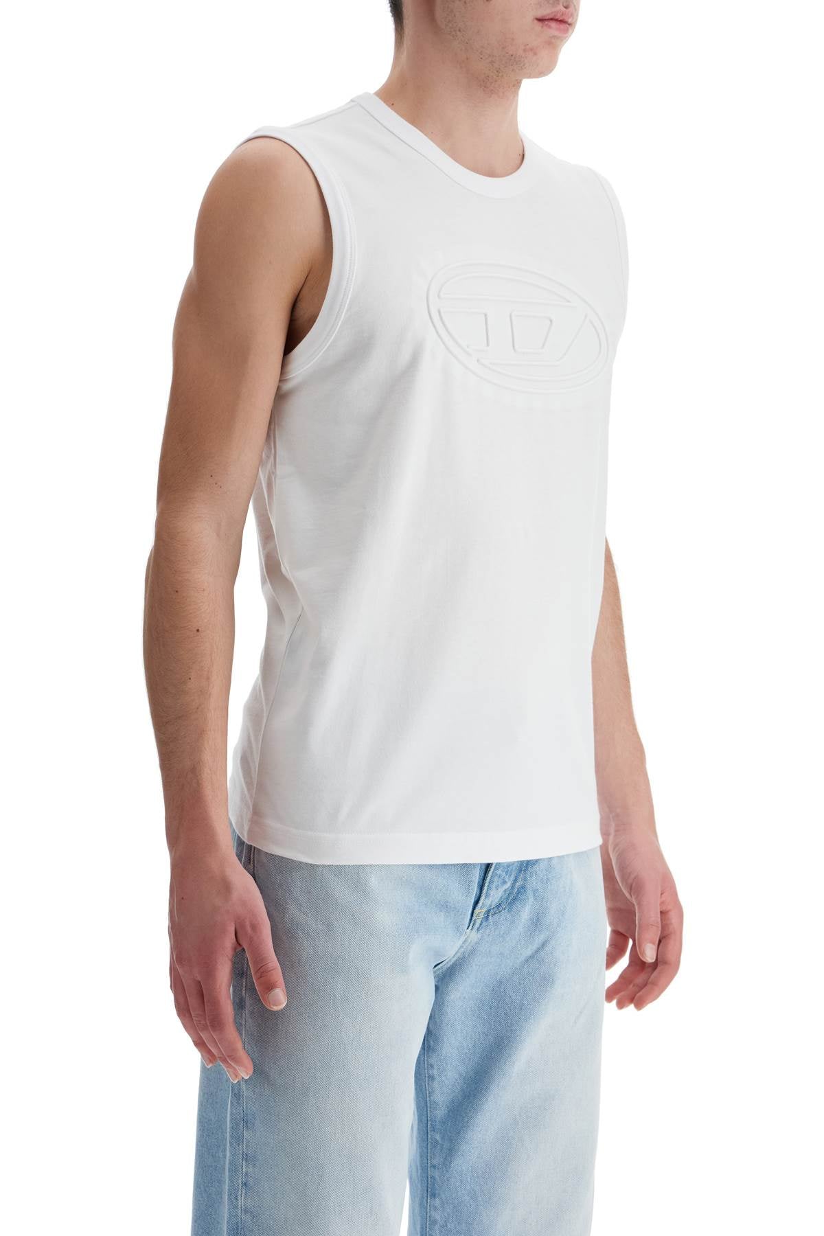 Diesel white cotton tank top with wide neckline