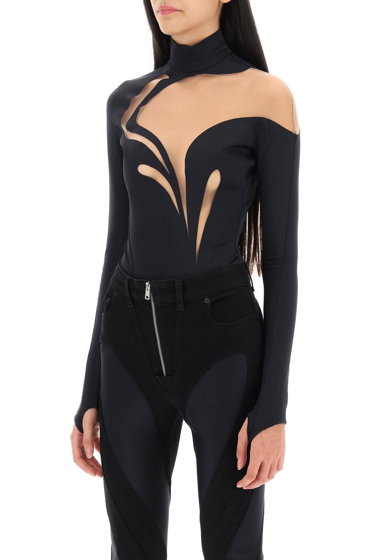 Mugler long-sleeved swirly bodysuit