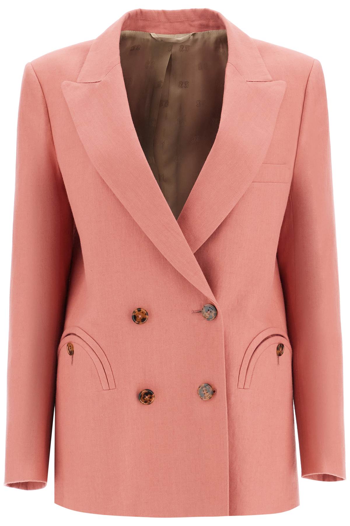 Blaze Milano coral linen single-breasted blazer with turtle style buttons