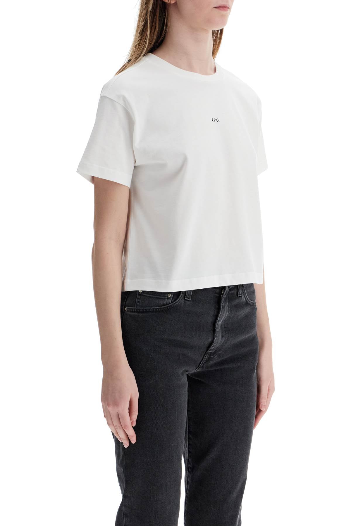 A.P.C. women's organic cotton white boxy cropped t-shirt with micro embroidered logo gots