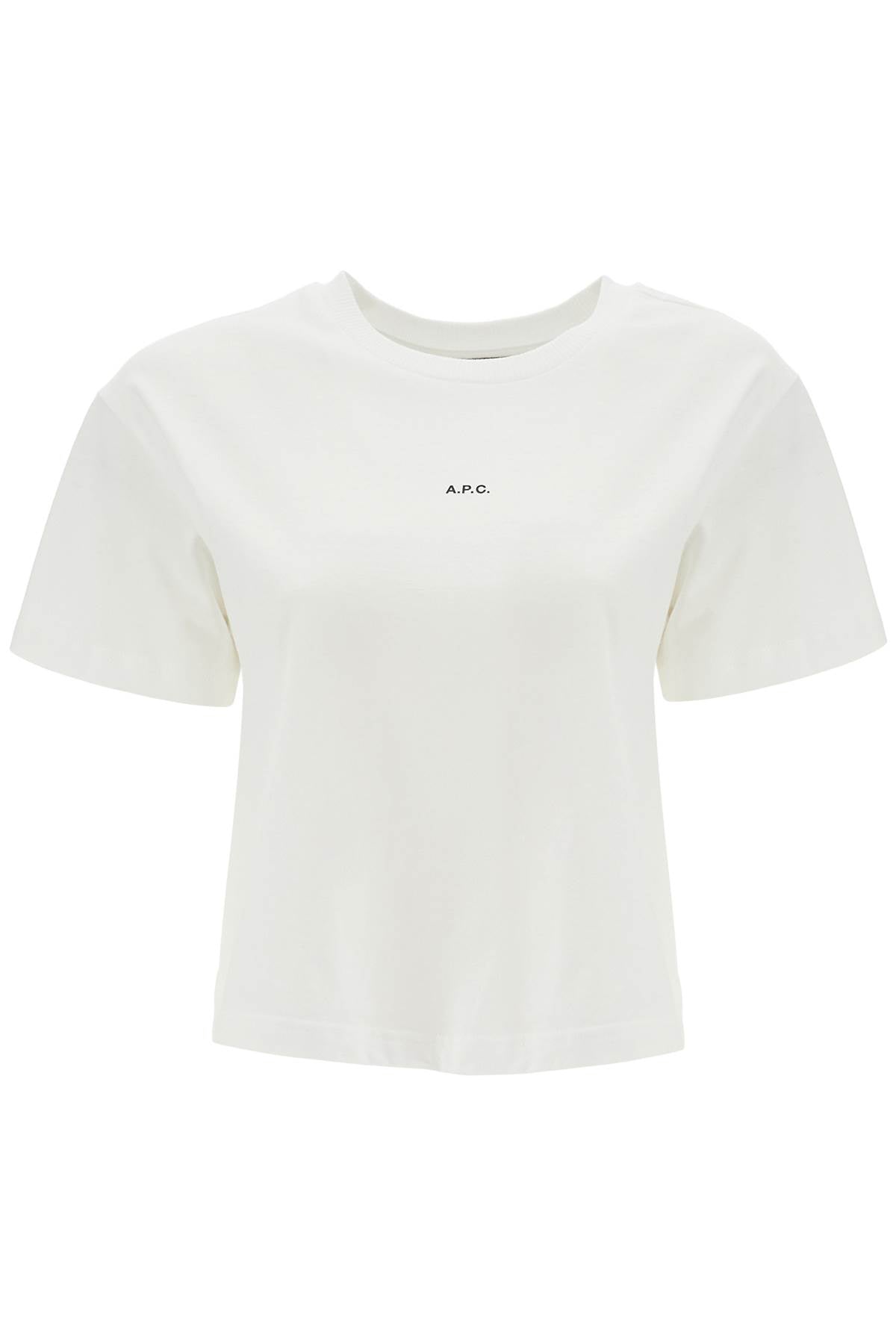 A.P.C. women's organic cotton white boxy cropped t-shirt with micro embroidered logo gots