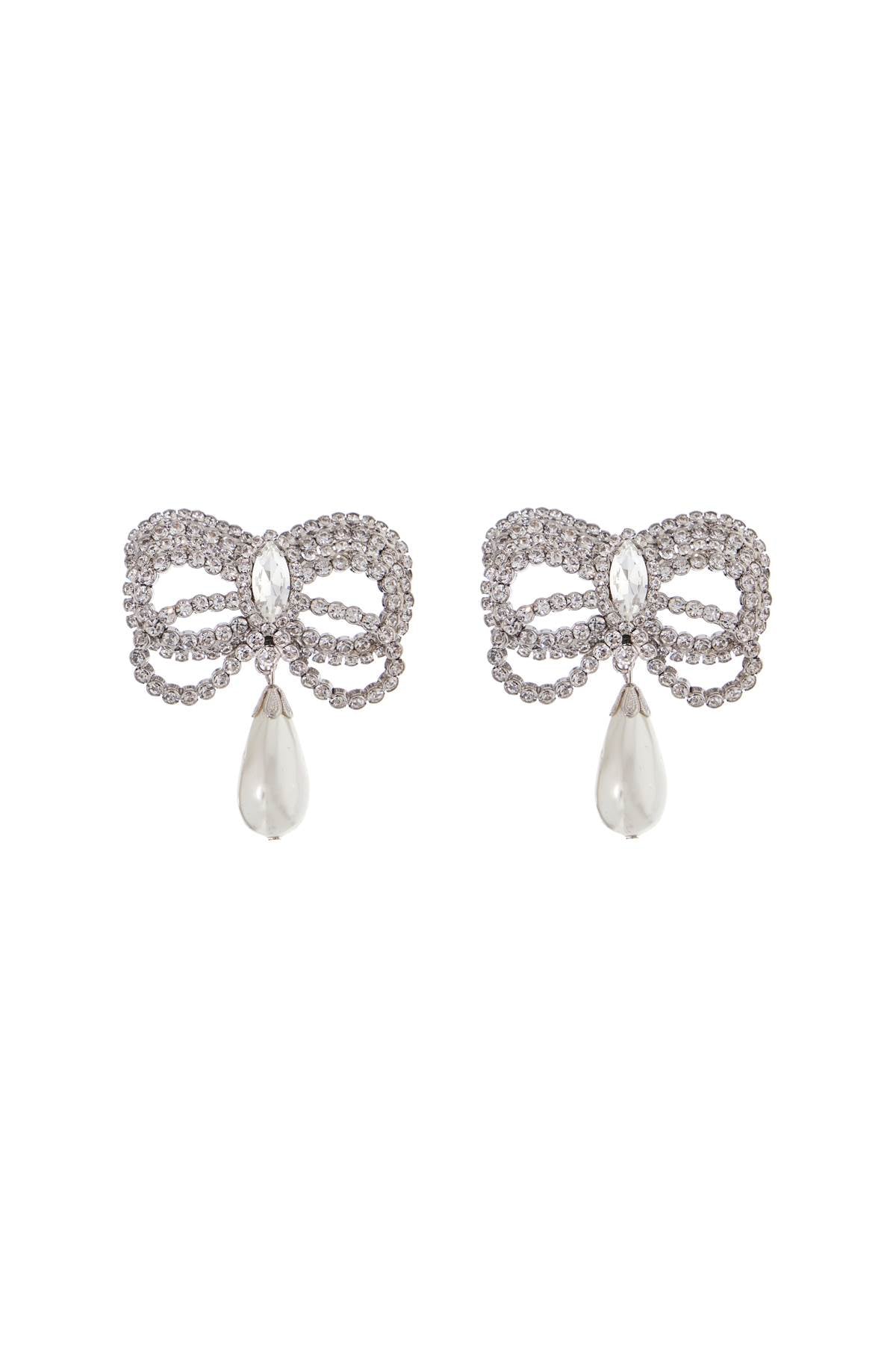 Alessandra Rich hypoallergenic brass earrings in silver with bow and drop pearl