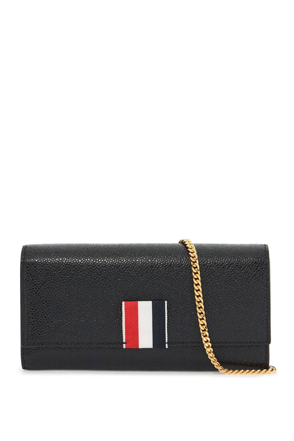 Thom Browne black calfskin chain wallet with rwb detail