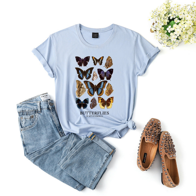 New women's butterfly T-shirt casual slim short sleeve versatile