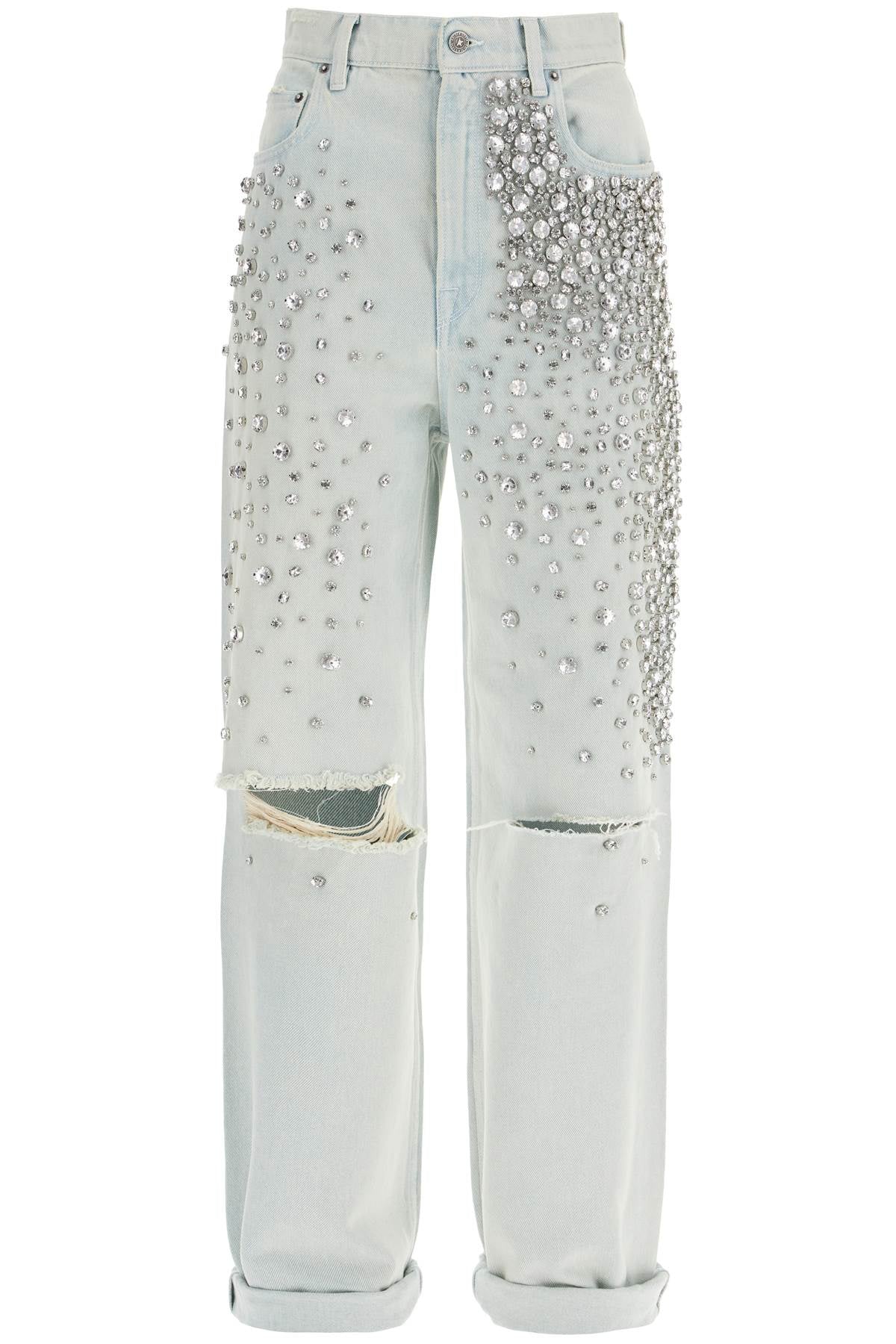 Golden Goose light blue cotton jeans with crystal stones