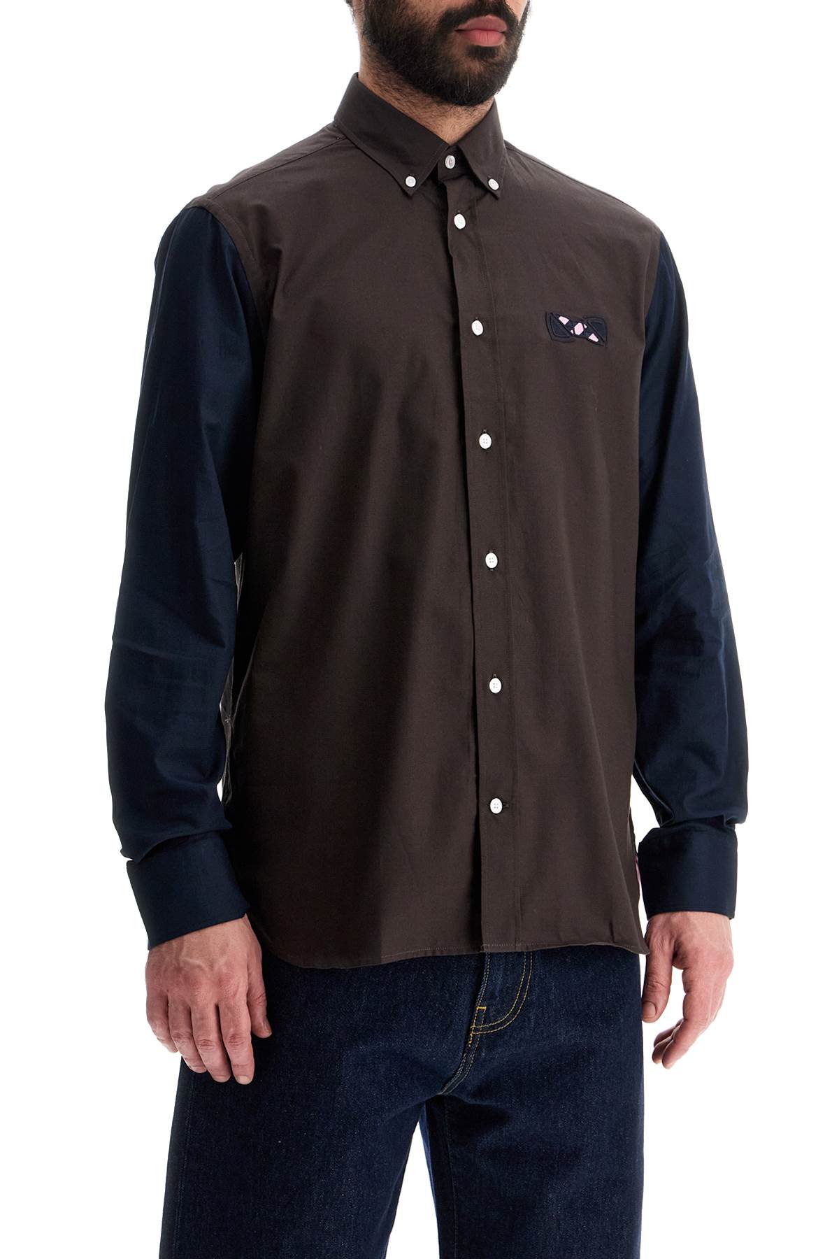 EDEN PARK men's brown and blue patterned long sleeve cotton shirt