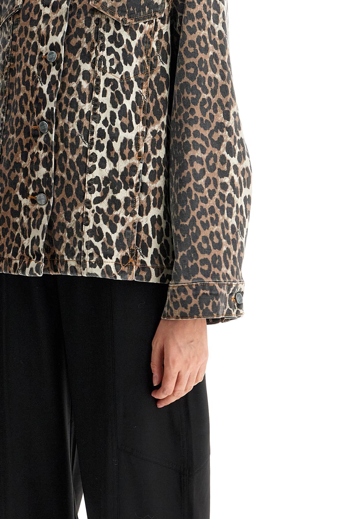 Ganni "leopard print denim jacket"