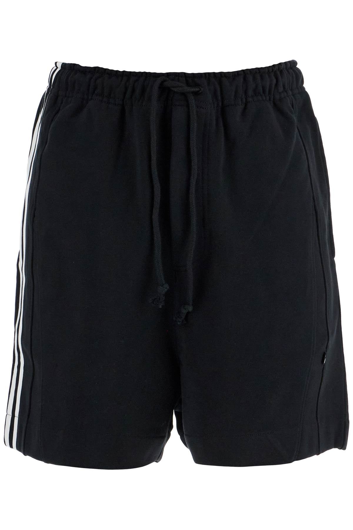 Y-3 black cotton shorts with white stripes