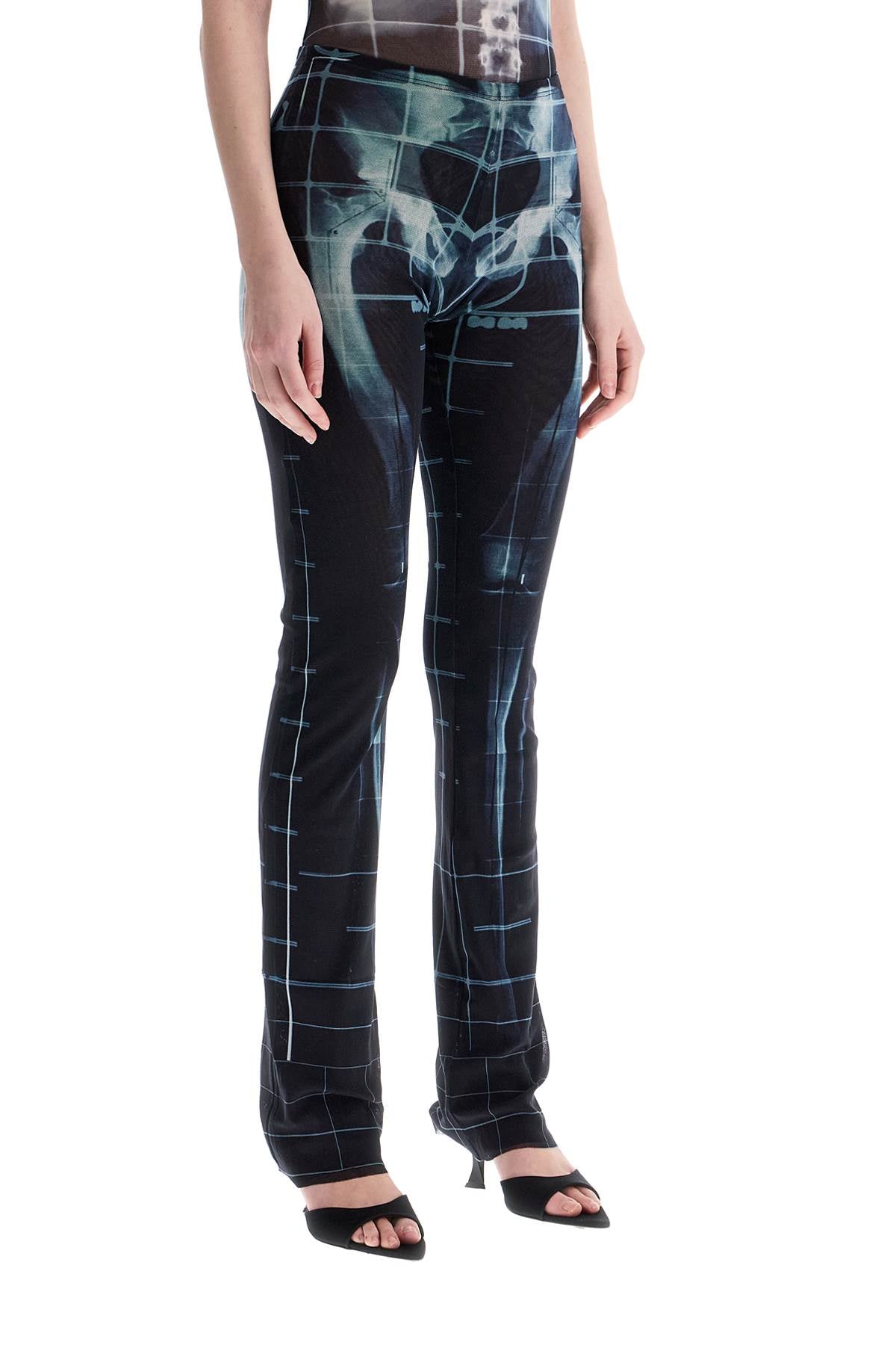 JEAN PAUL GAULTIER black polyamide pants with skeleton print