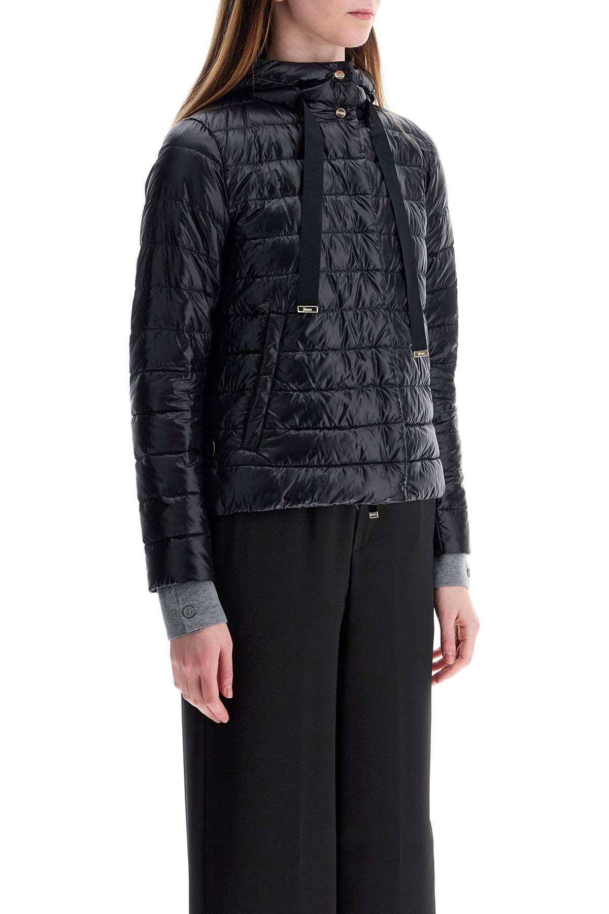 HERNO ultra-lightweight black nylon down jacket with hood