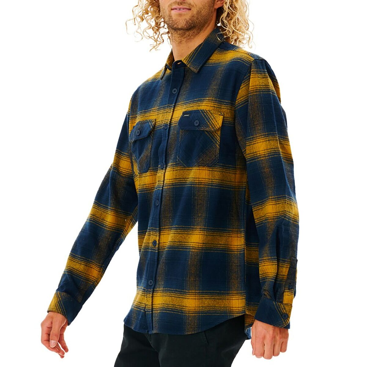 Men’s Long Sleeve Shirt Rip Curl Count Yellow Blue Franela