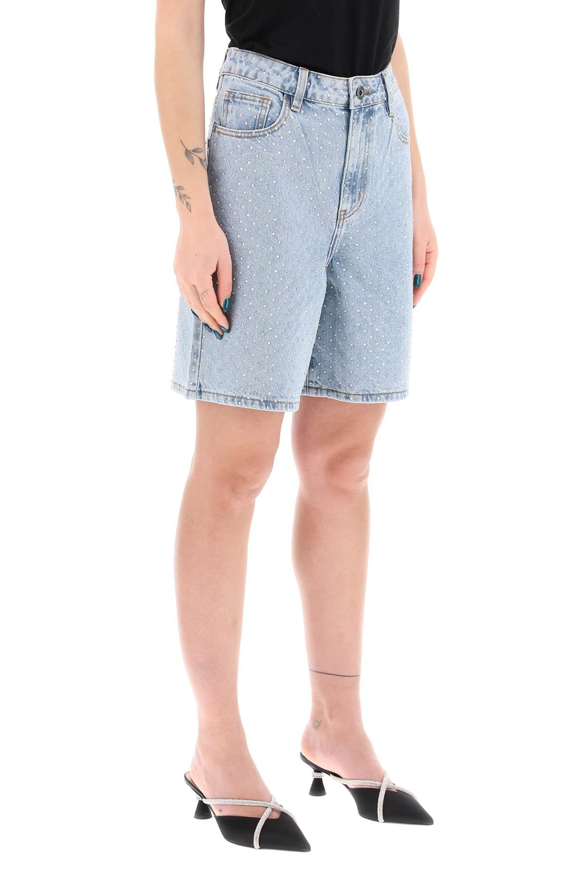 Self Portrait Self Portrait denim bermuda shorts with rhin