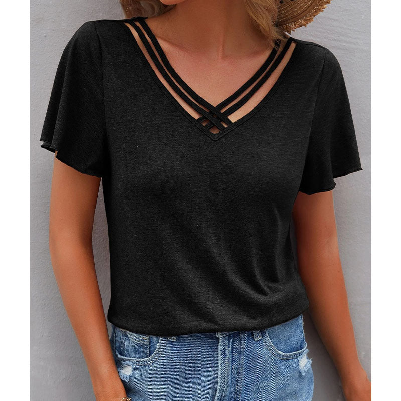 Women's Solid Color Ruffle Sleeve Short Sleeve Top T-Shirt