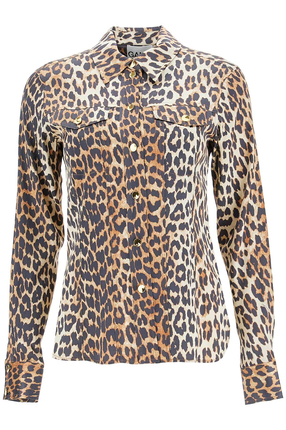 Ganni leopard print satin shirt