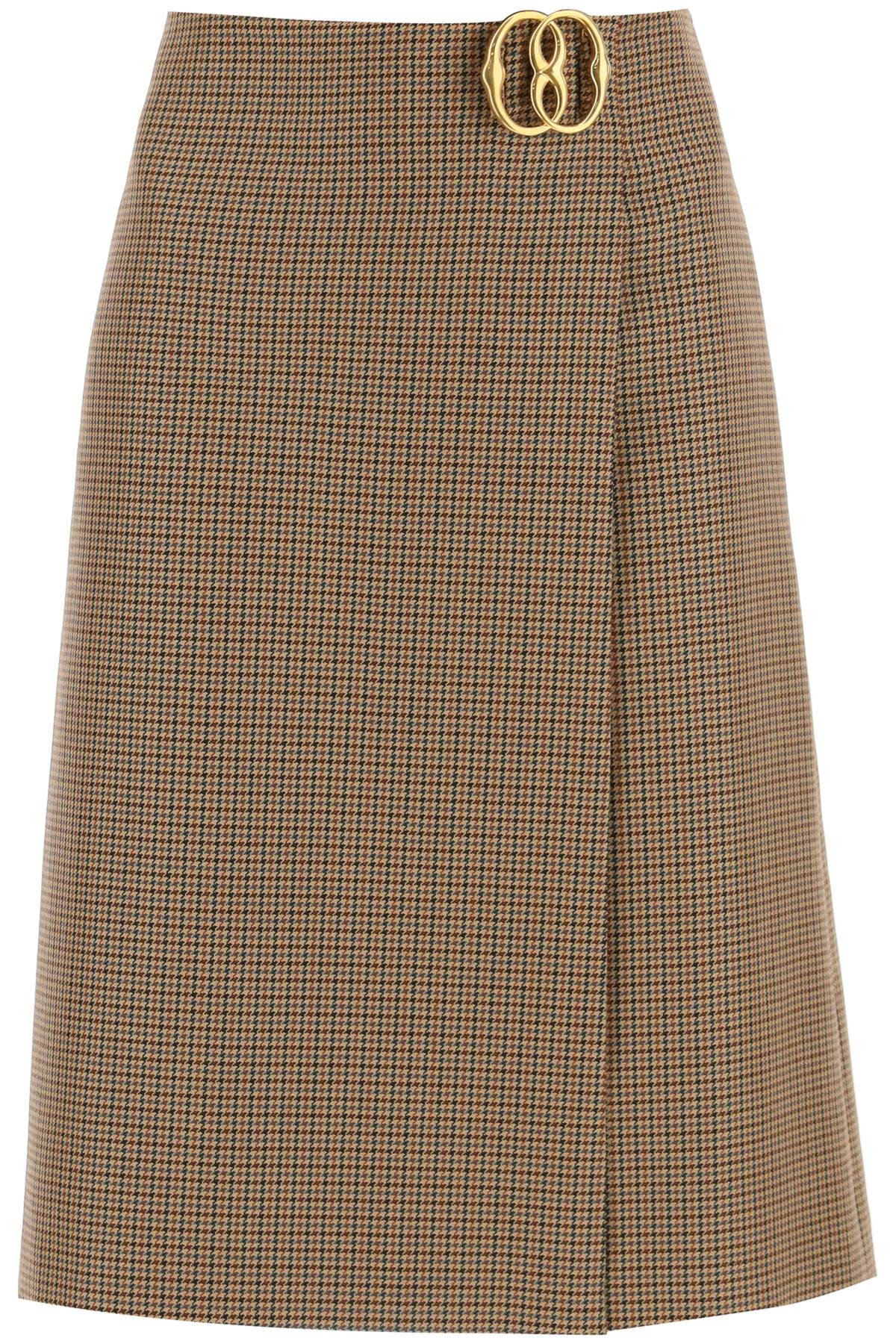 Bally houndstooth a-line skirt with emblem buckle