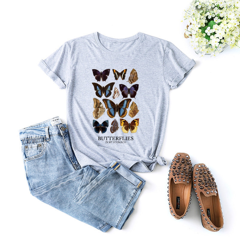 New women's butterfly T-shirt casual slim short sleeve versatile