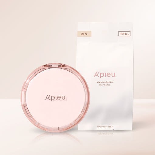 A'pieu Waterlock Cushion SPF50+ PA++++ Set 15g + 15g(Refill) 21 Light Beige - JOSEPH BEAUTY