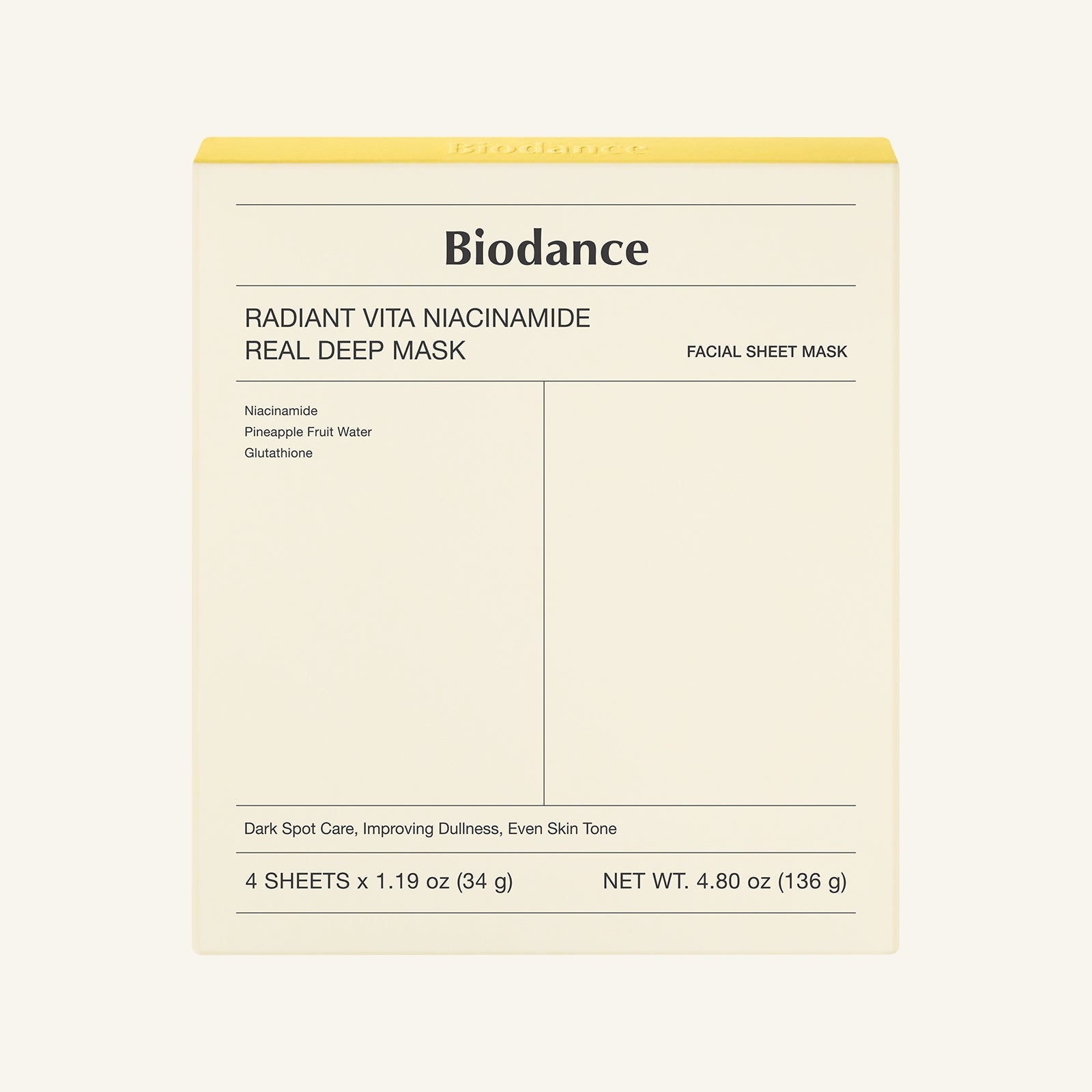 Biodance Radiant Vita Niacinamide Real Deep Mask 34g X 4ea - JOSEPH BEAUTY