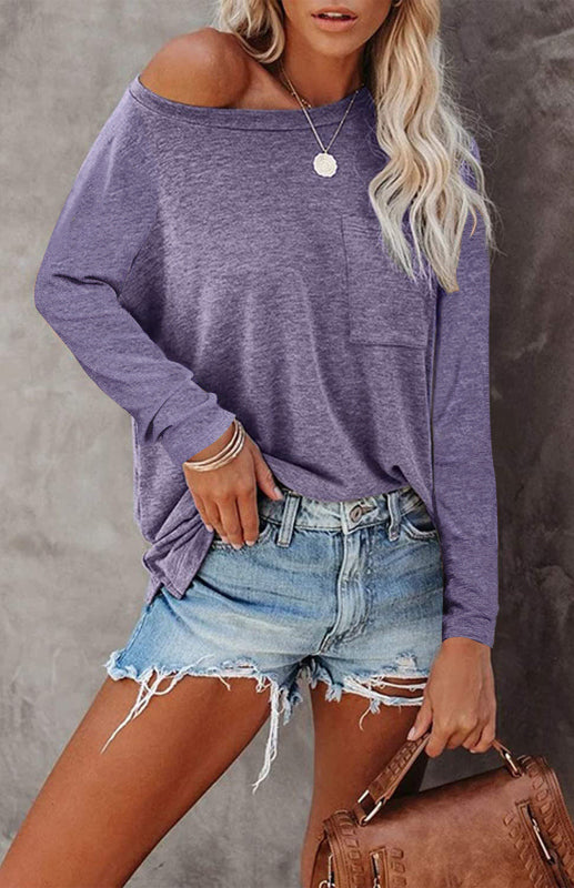Women's Fashion Casual Solid Color Pocket Tops