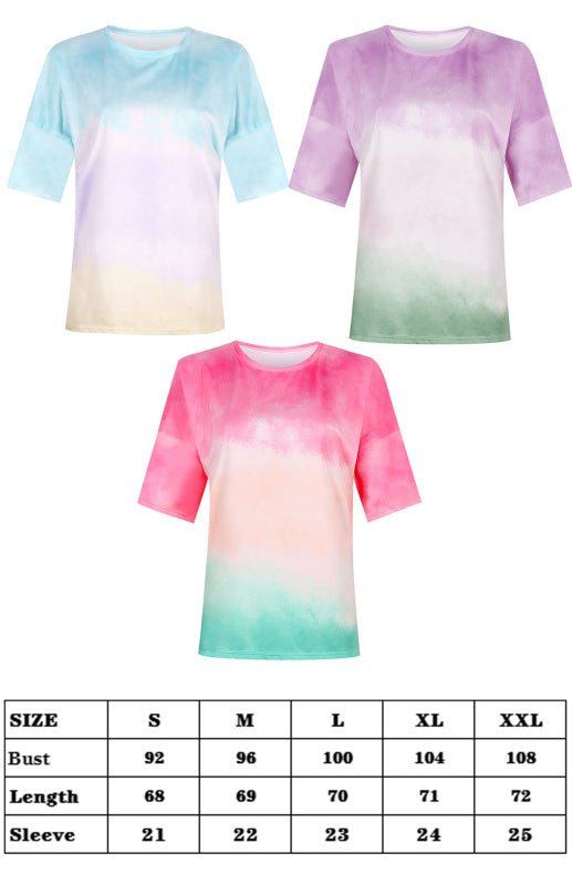 Women's Tie Dye Gradient Print Loose Tee Shirt For Women