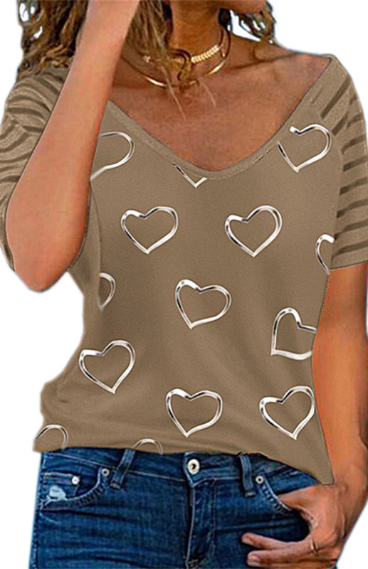Heart Print Round Neck Short Sleeve Top