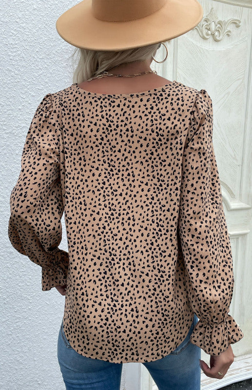 Women's Round Neck Pullover Bottoming Leopard Print Shirt