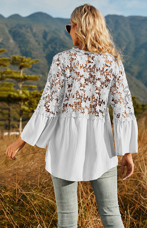 Women’s Lace Crochet Deep V-Neck Blouse