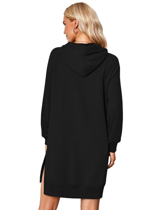 Women's lettered print hooded skirt dress