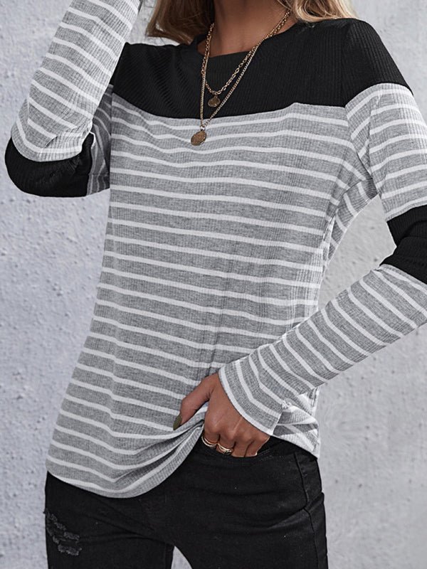 Women's Casual Patchwork Striped T-Shirt