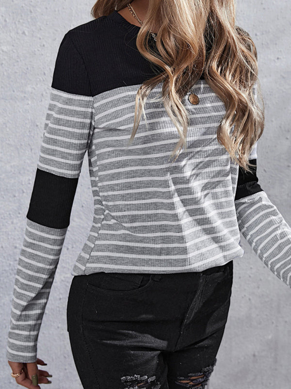 Women's Casual Patchwork Striped T-Shirt