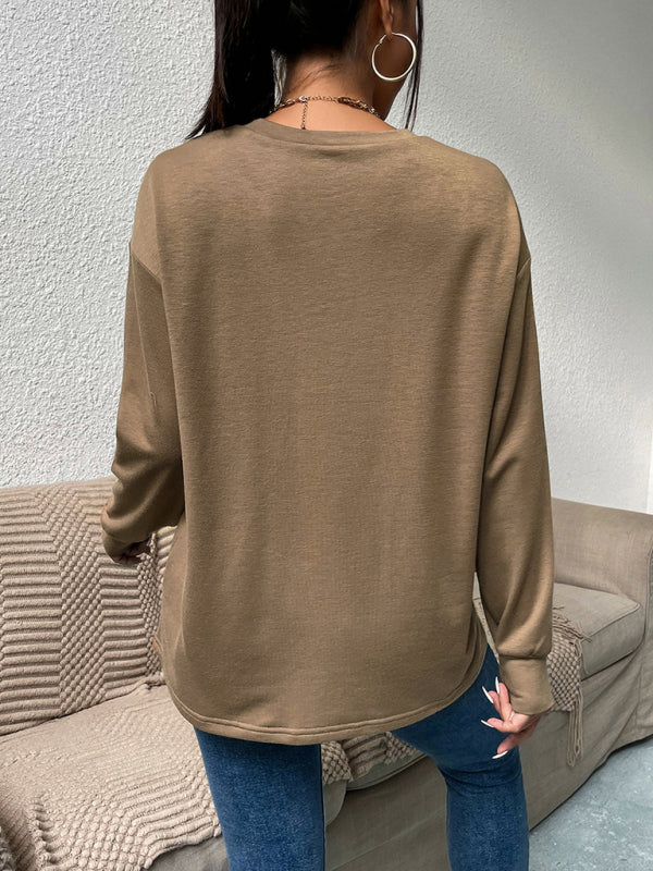 Woman'S' New Tops Fall And Winter Casual Round Neck Bear Long-Sleeved T-Shirt
