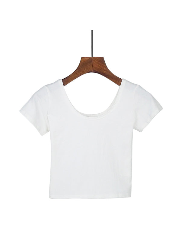 Cotton tight-fitting navel-cut short-sleeved women's t-shirt slim high-waist cropped top