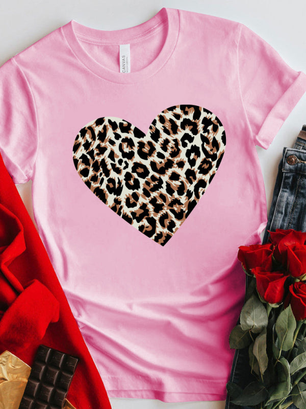 Mother's Day Valentine's Day Leopard Love Print Top T-Shirt